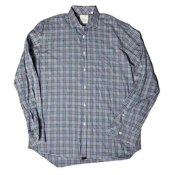 Billy Reid Blue Gingham Check Button Down Dress Shirt Mens XL Made in Italy EUC - Picture 1 of 7